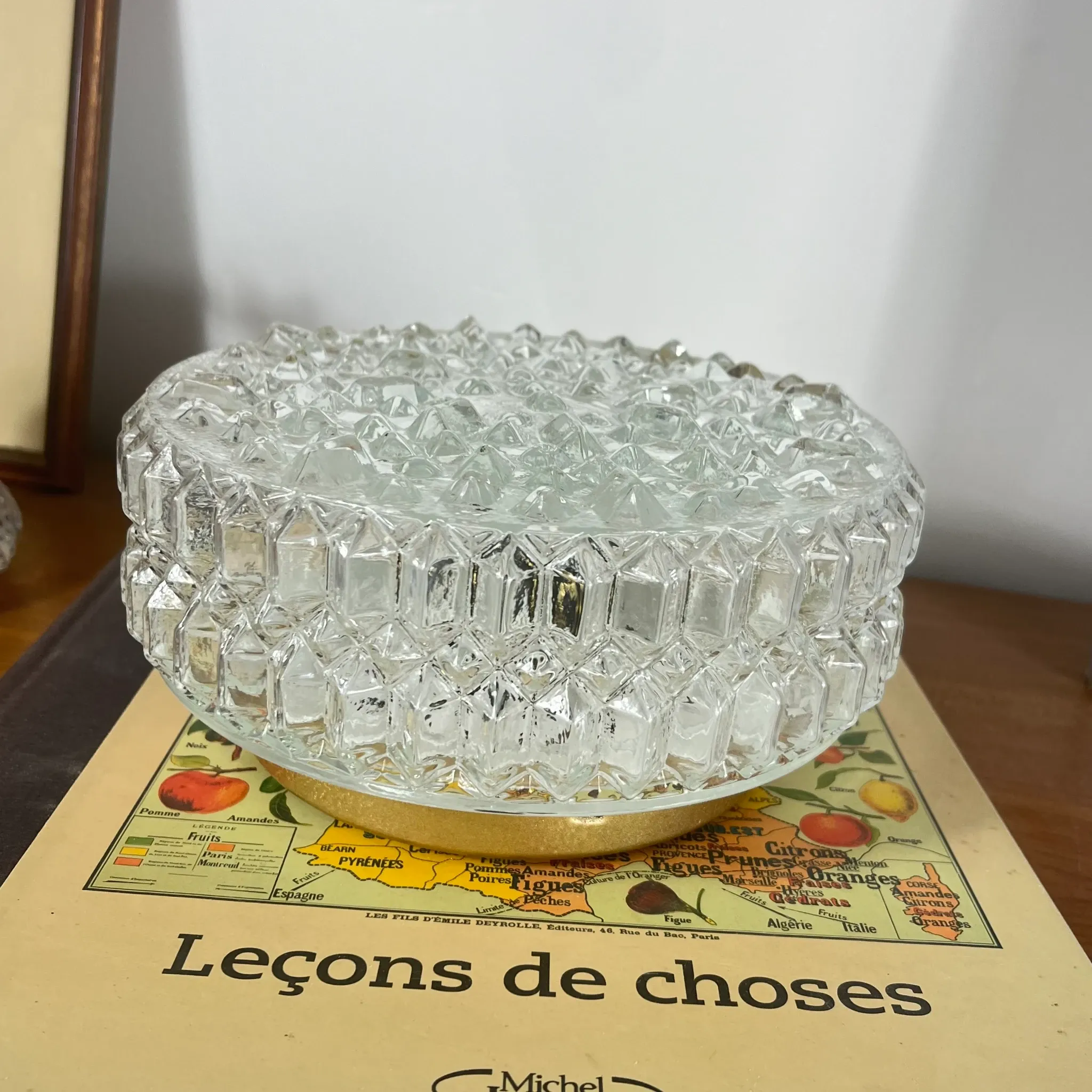 Vintage round wall light ceiling fixture transparent glass 1970s 1980s