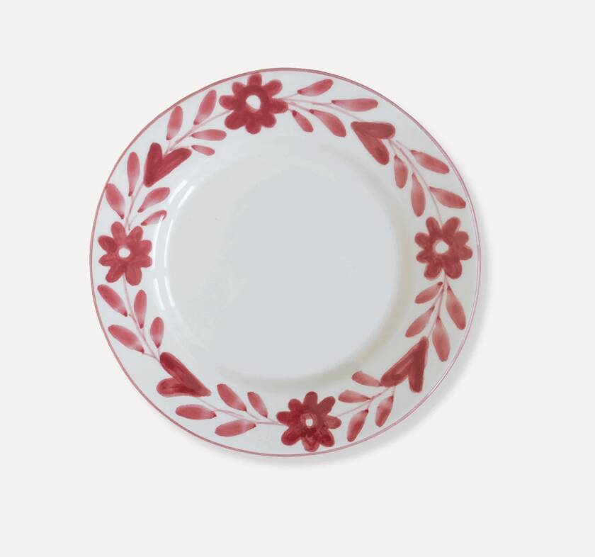 Hand-painted ceramic dessert plate with red flowers