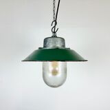Green enamel and cast iron industrial pendant light, 1960s