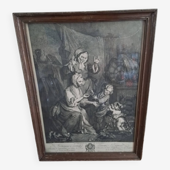 Framed engraving<Les premiers pas de l enfance>