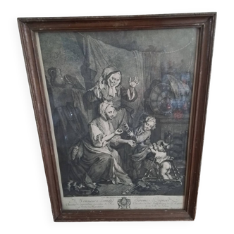 Framed engraving<Les premiers pas de l enfance>