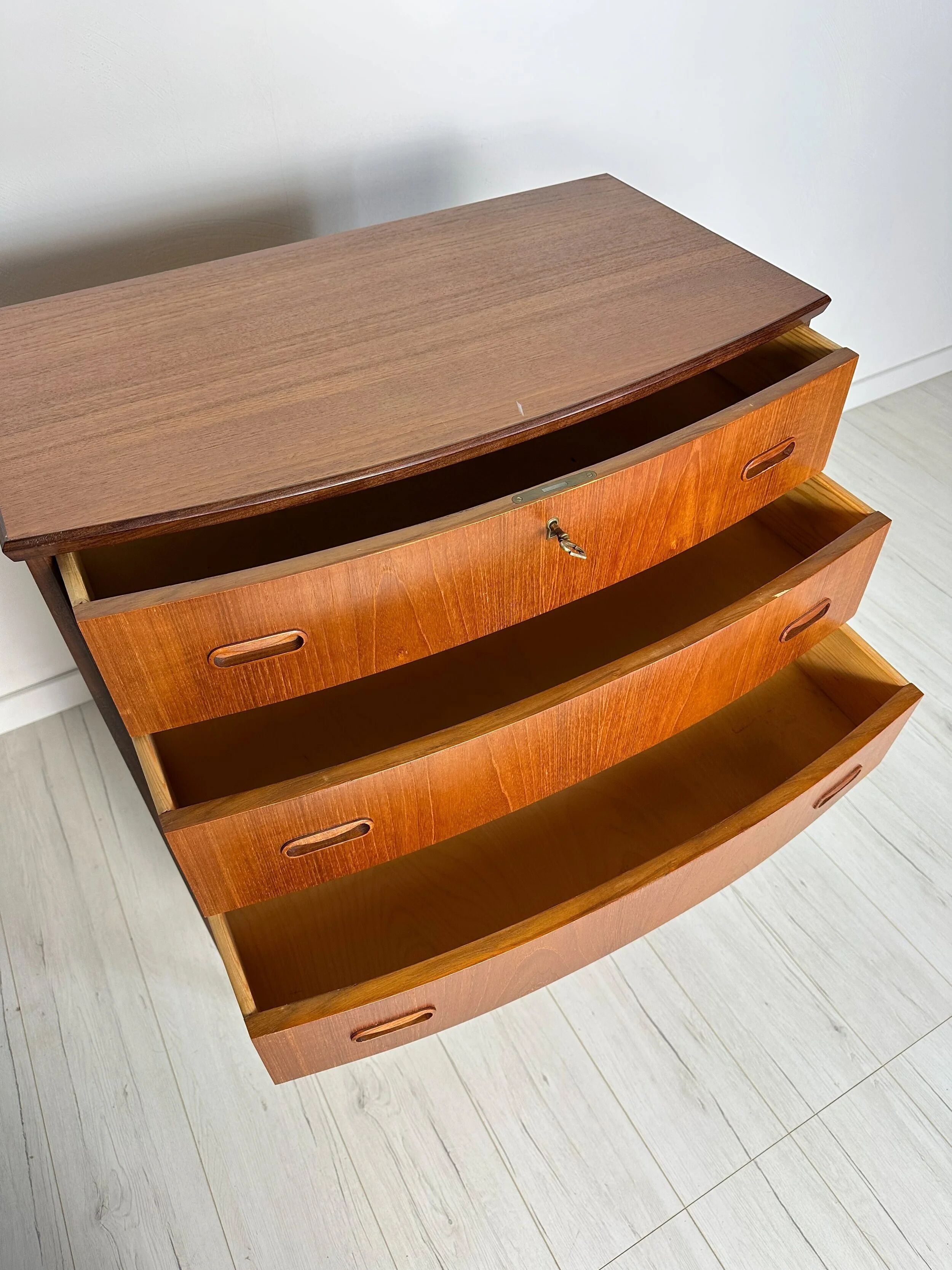 1960s Vintage Danish Bow-Front Teak Chest of Drawers