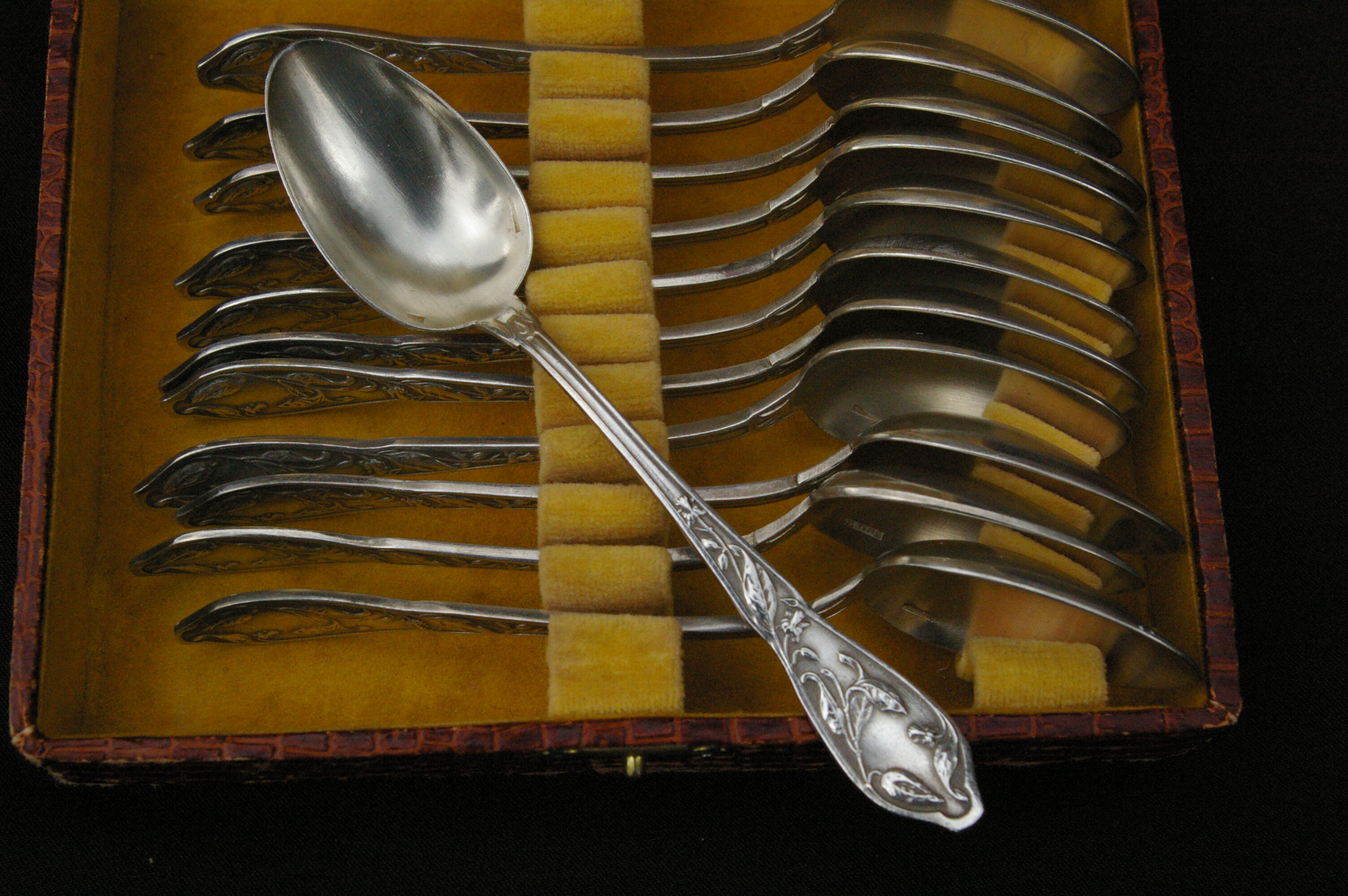 12 small Silver Metal Spoons Art Nouveau - Adolphe Boulenger