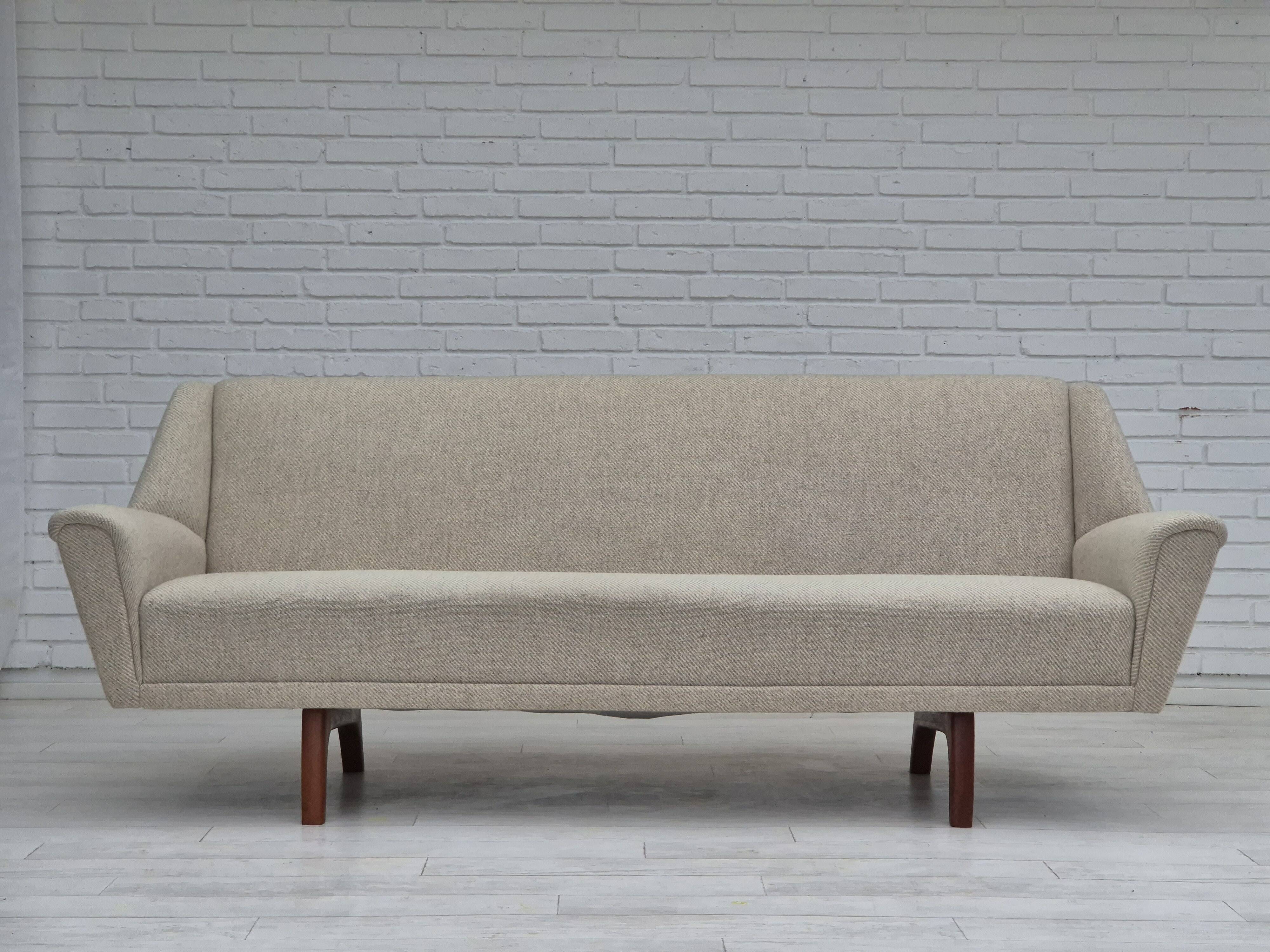 1970s, Danish 3 seater sofa, original condition, wool, teak wood.