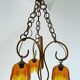 Vintage chandelier with 3 burners in rattan and bamboo