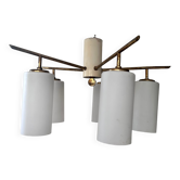 Vintage Italian ceiling light, brass and opaline, 1950