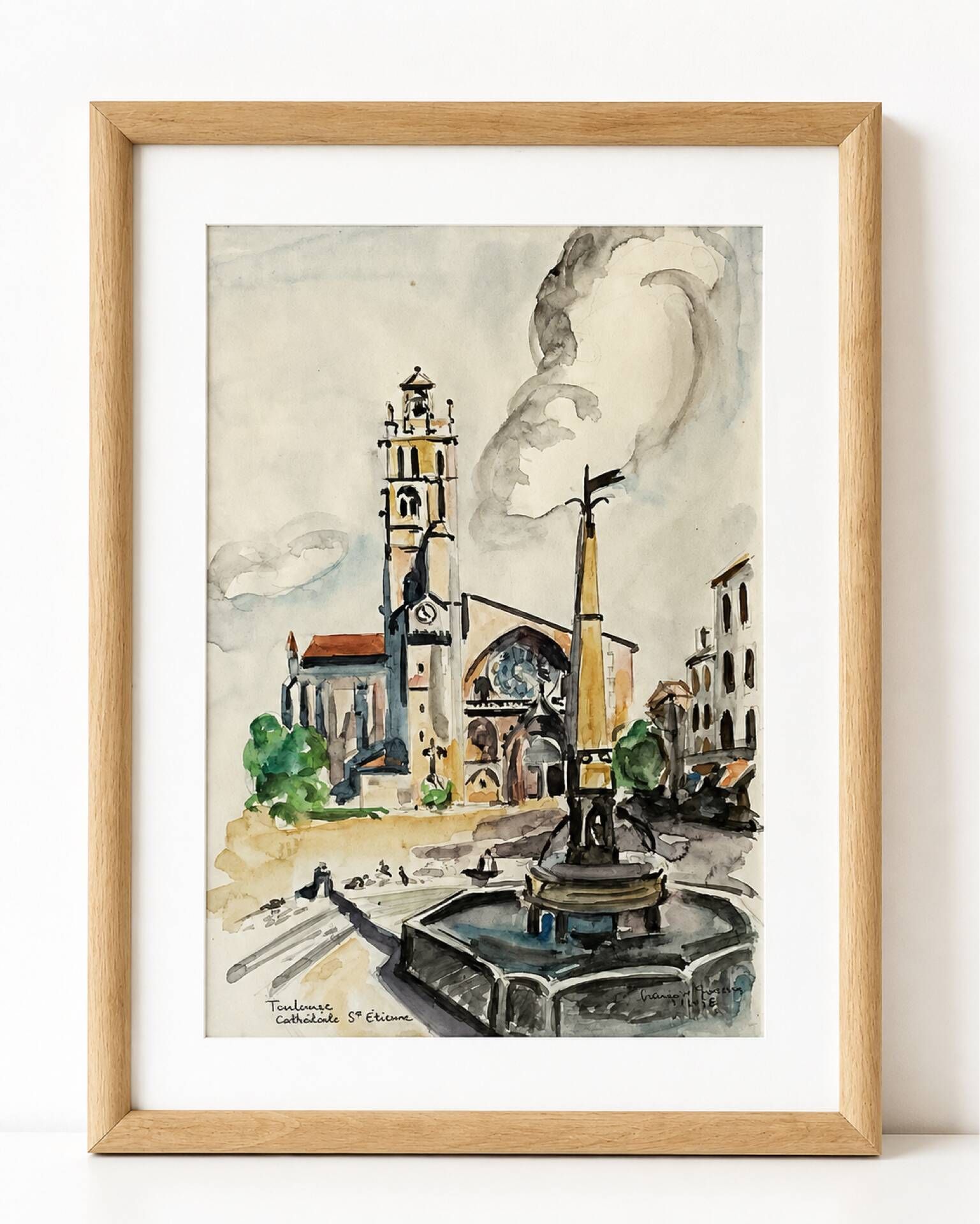 Watercolour by Françoise Grassin – Toulouse, Saint-Etienne Cathedral