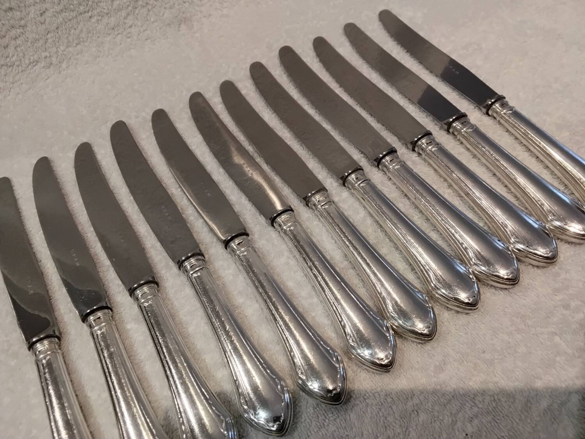 12 silver plated table knives, goldsmith SFAM, art deco style