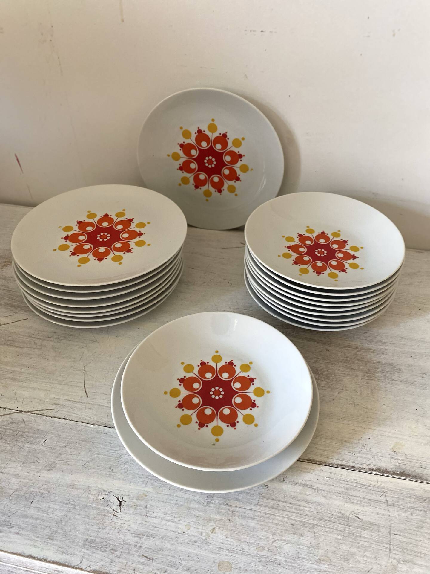 Service de table vintage Winterling, 20 pièces, décor pop années 70