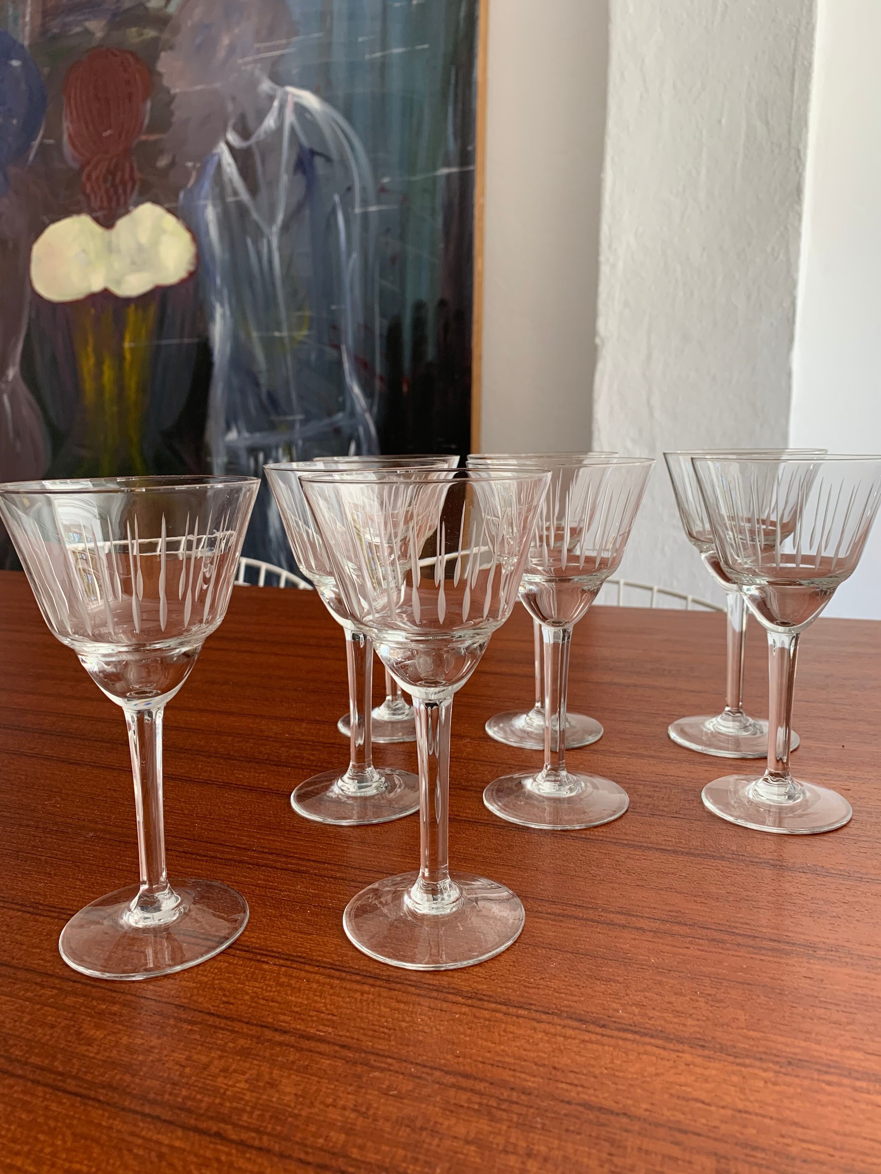 Service 8 glasses of crystal wine art deco