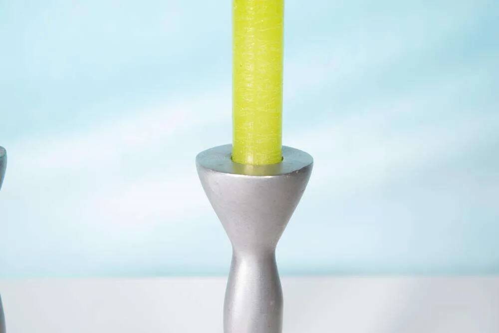 Set of space age candlesticks from the 70s/80s, organic aluminium.