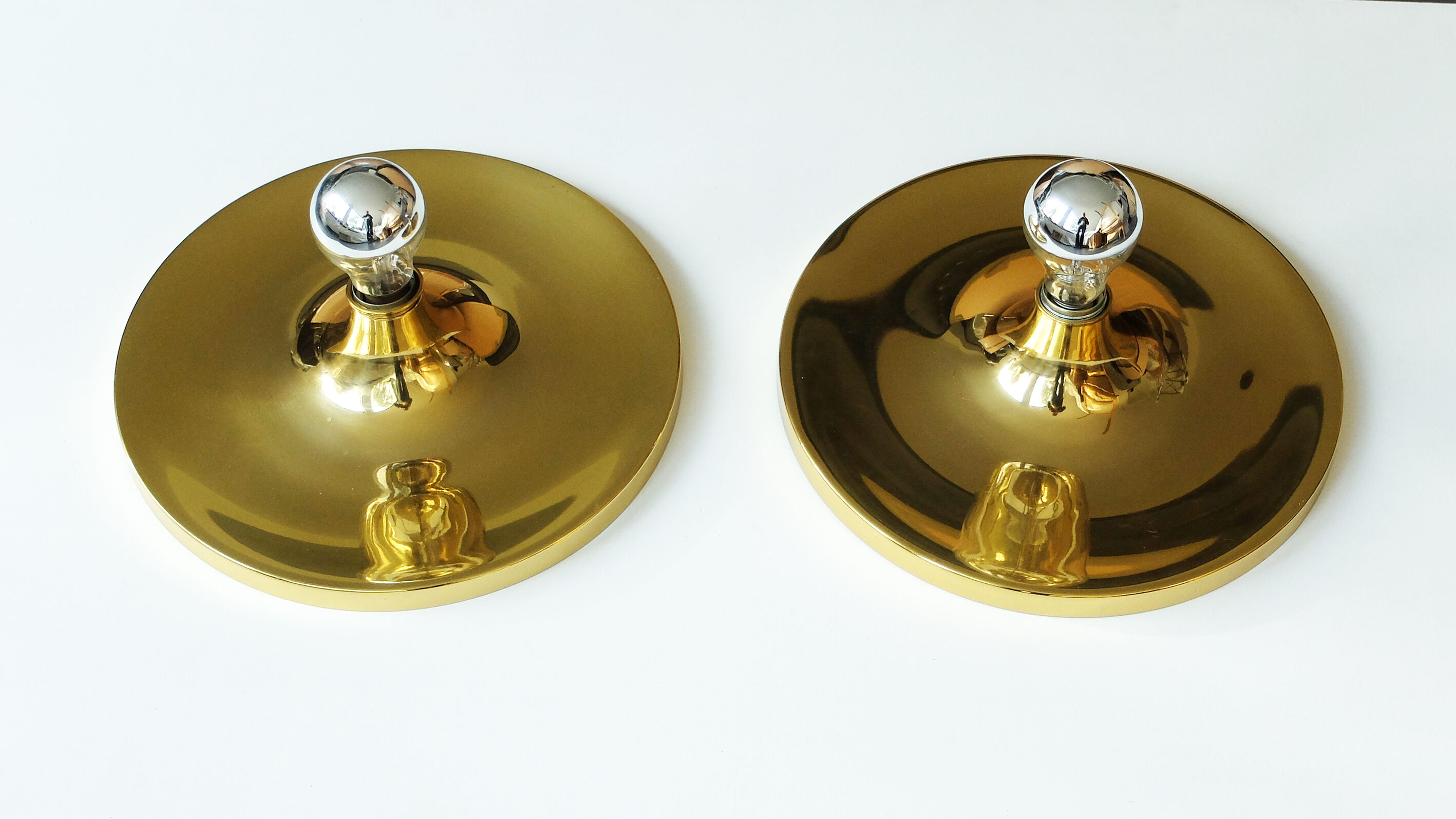 Pair of golden wall lights Flush Lights, Germany 1970s