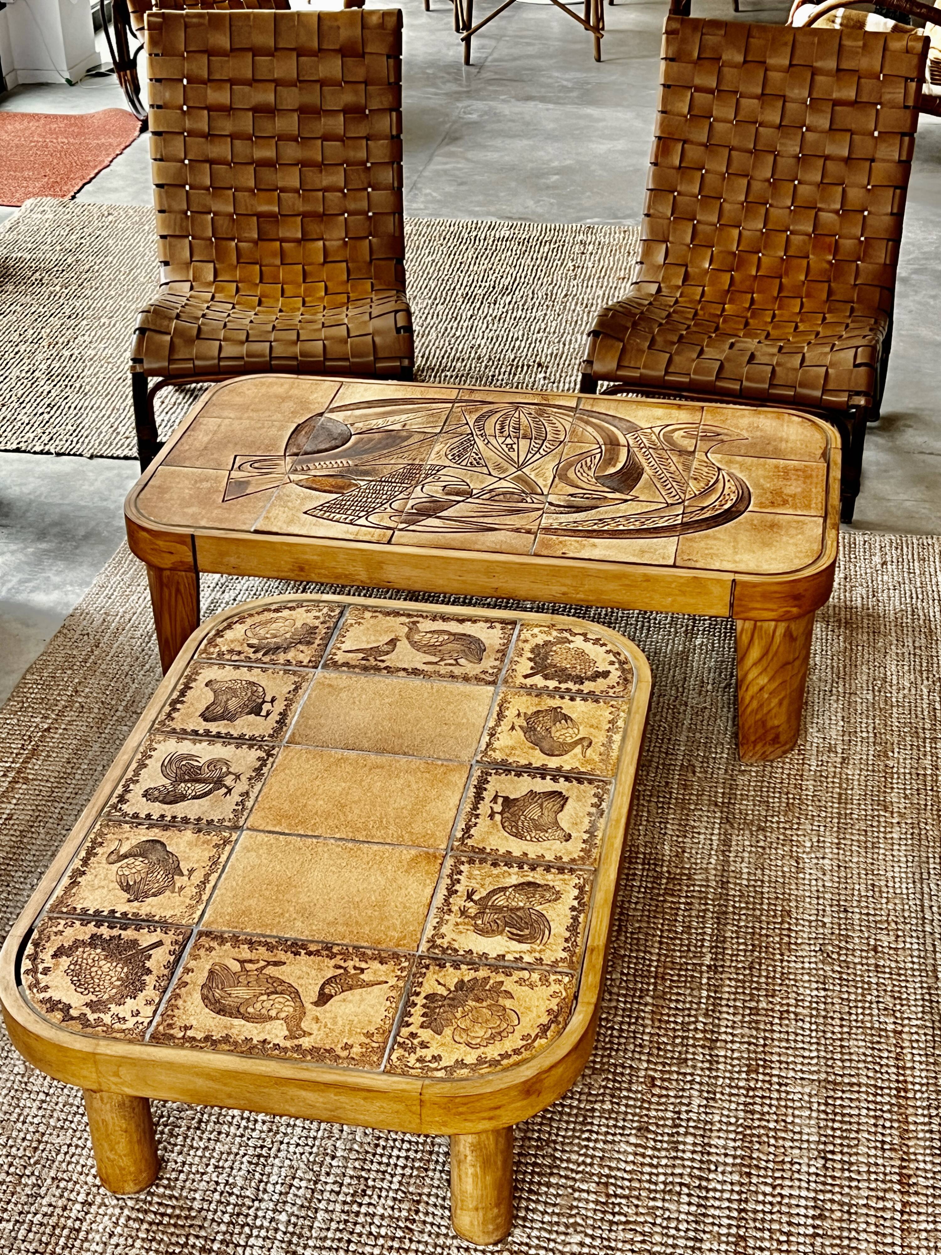 Roger Capron coffee table with bird decoration, 1960