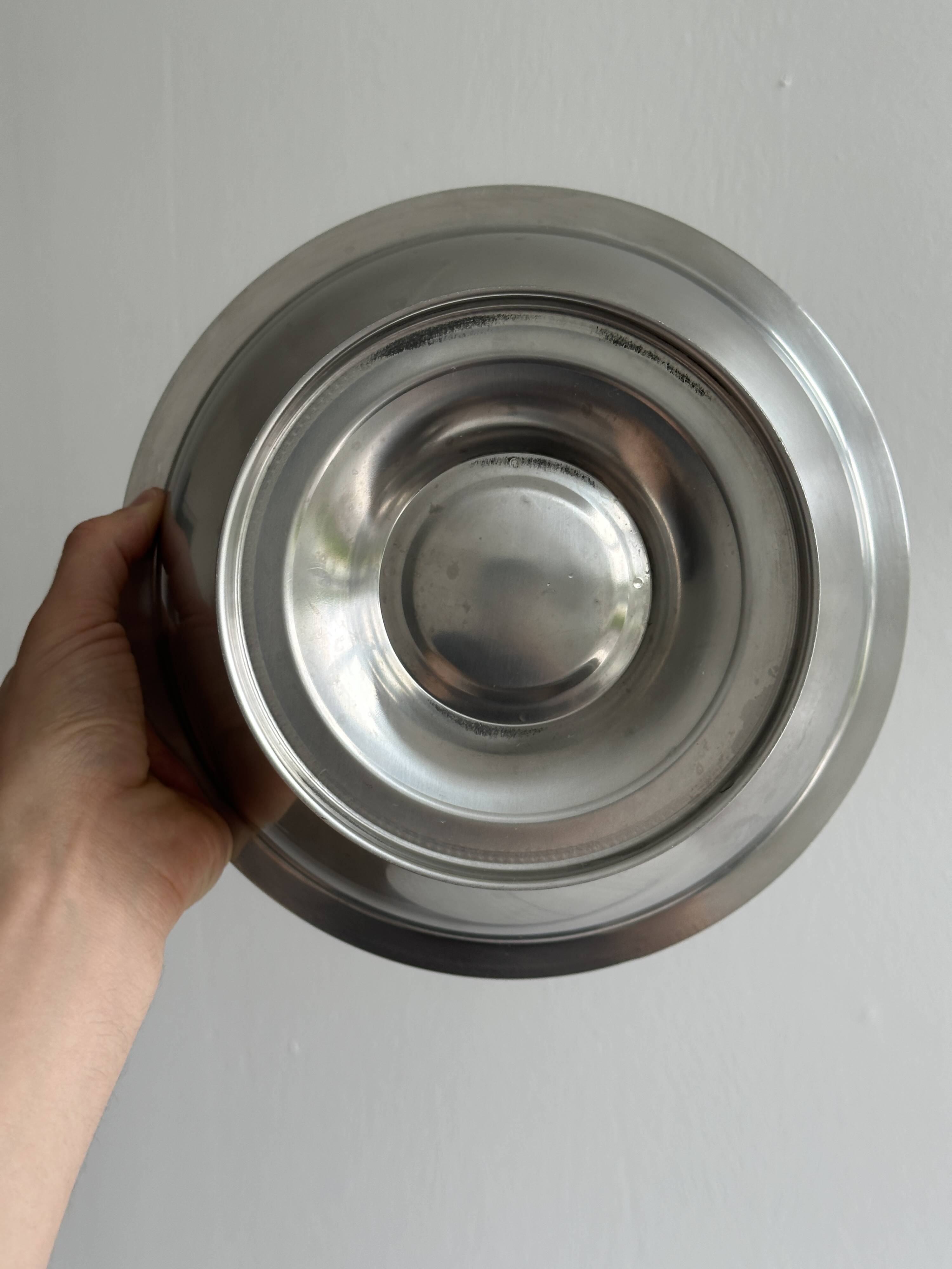 Shiny silver metal salad bowl