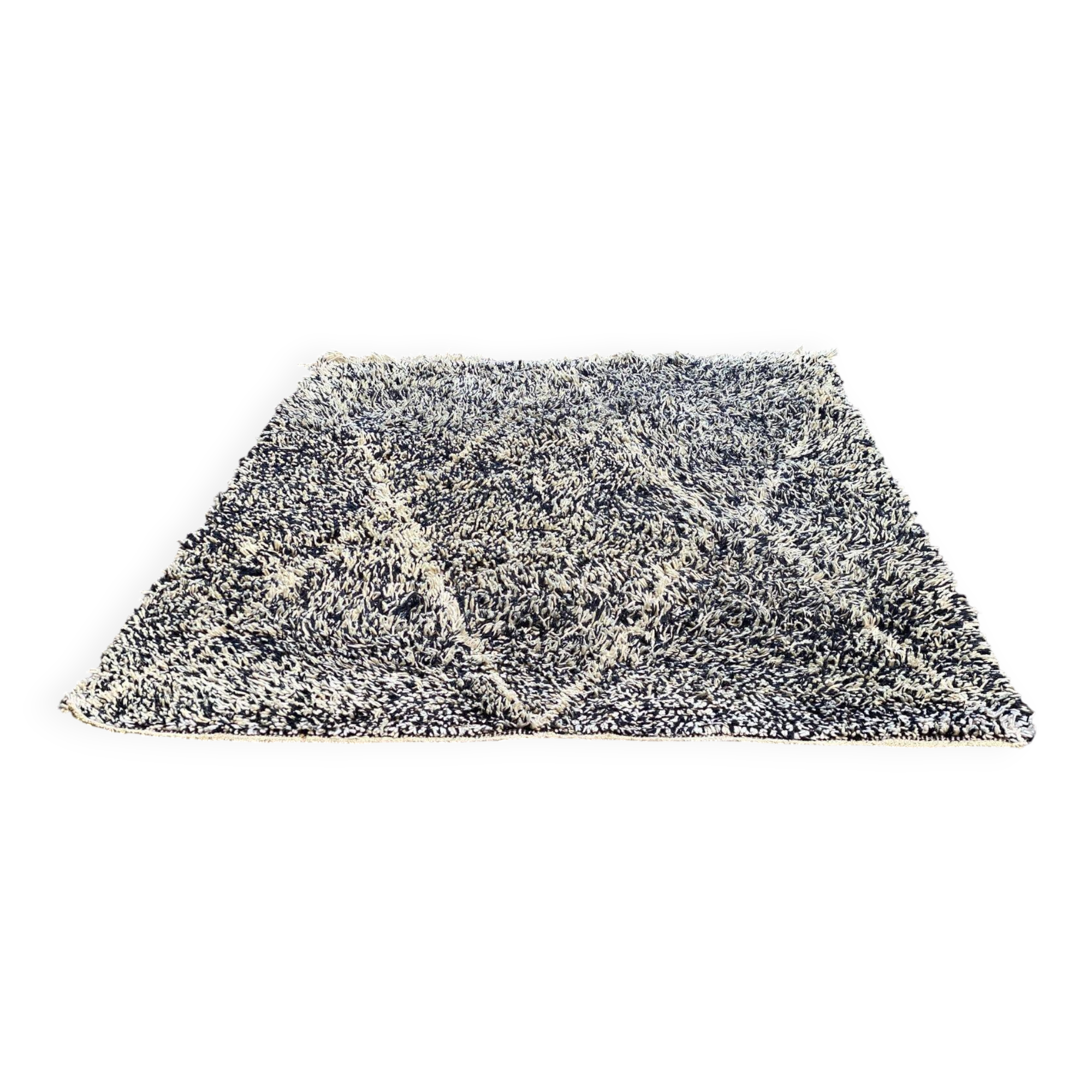 Tapis Beni Ouarain laine fait main 200x300cm blanc et noir