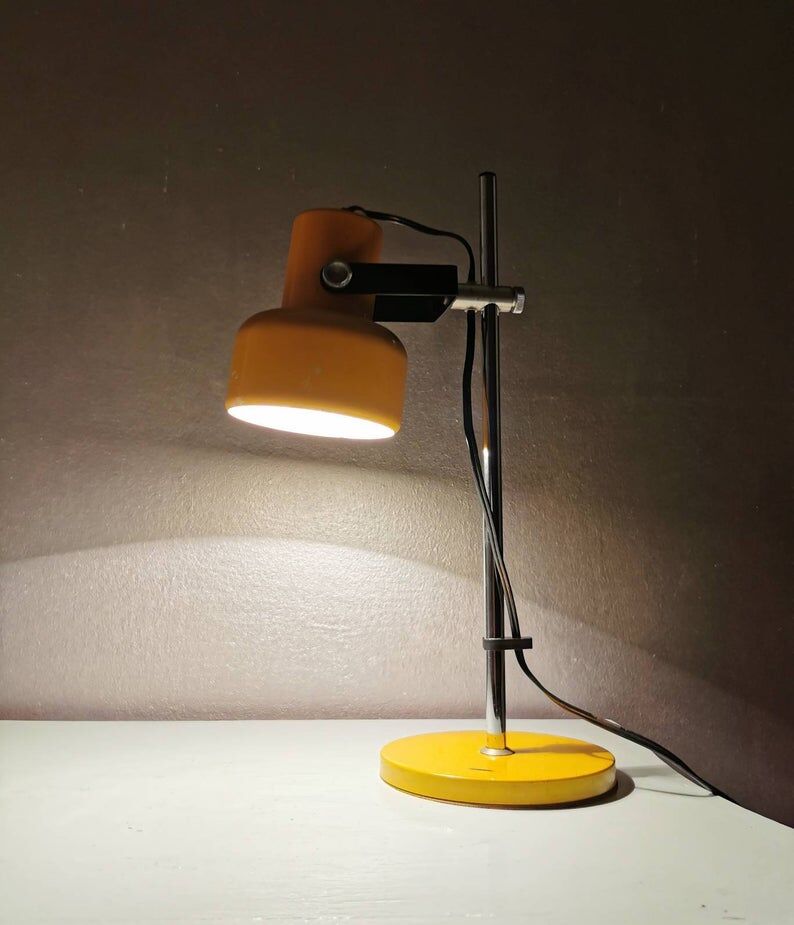 Vintage yellow metal desk lamp 70s