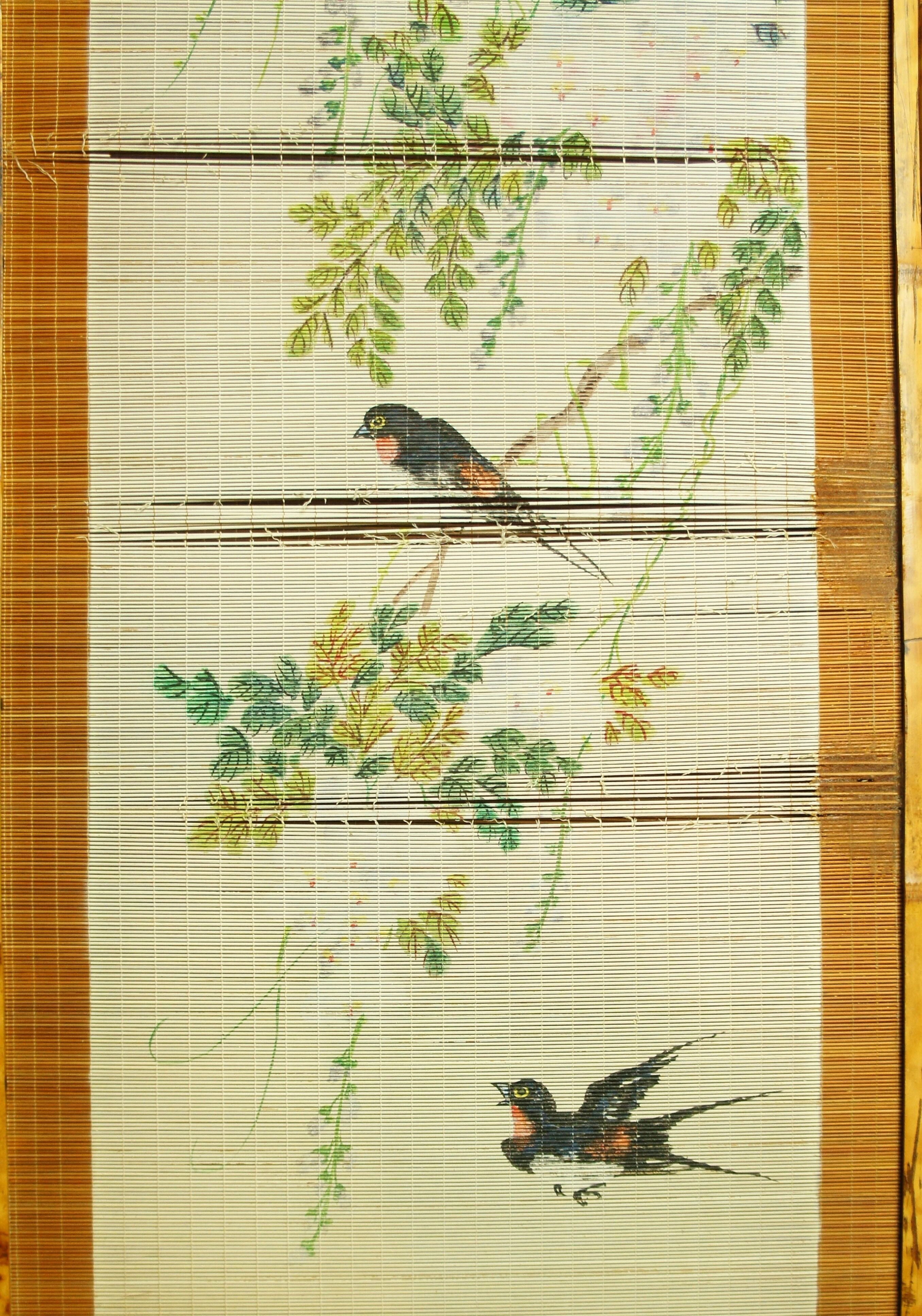 Asian bamboo screen, painted rice straw