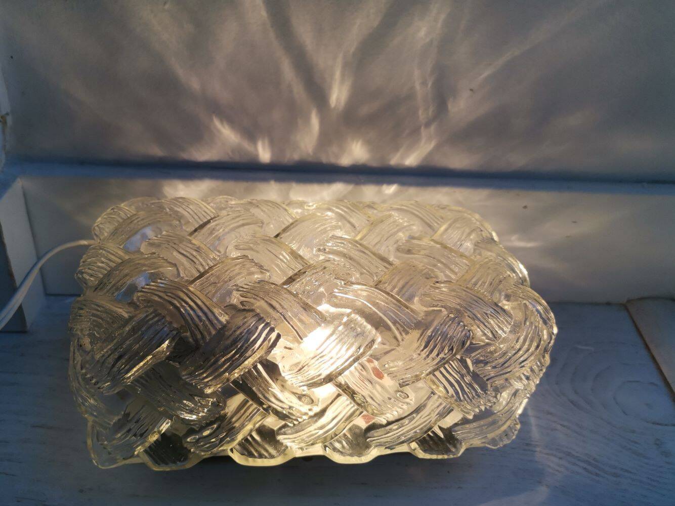 Small rectangular glass flush mount ceiling or wall lamp vintage