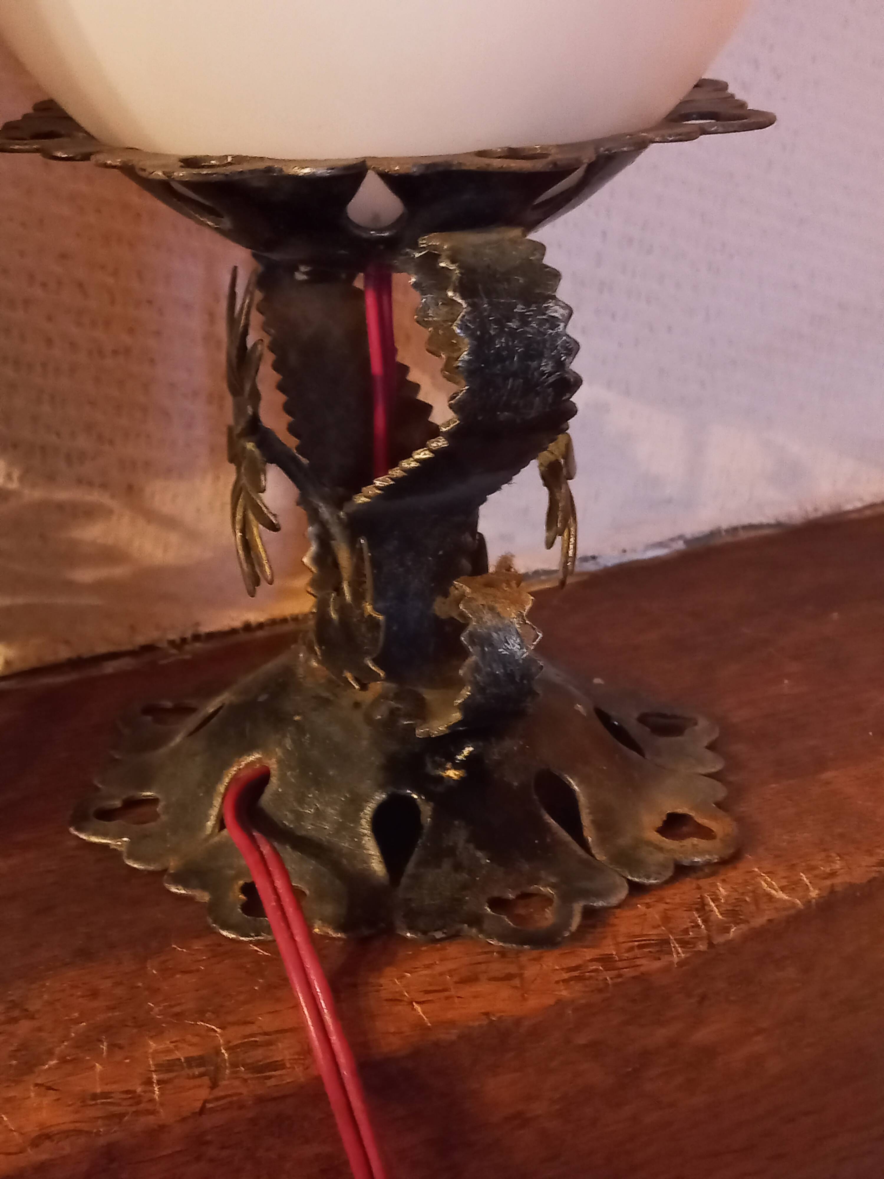 Pair of vintage wrought iron and opaline lamps from the 1960s.