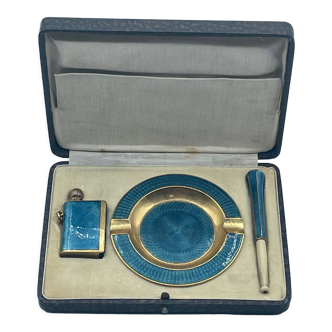 Smoking kit art deco enamelled guilloché.