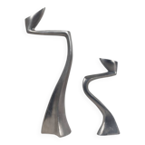 Pair of postmodern aluminium candlesticks by Matthew Hilton
