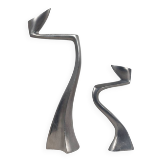 Pair of postmodern aluminium candlesticks by Matthew Hilton
