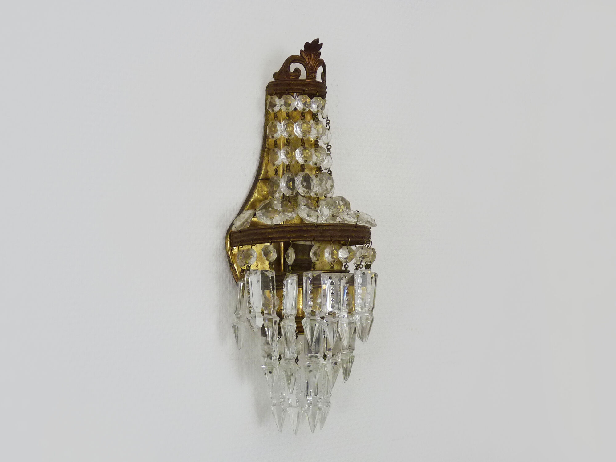 Old vintage bronze hot air balloon wall lamp with glass grapevines. Year 50 60