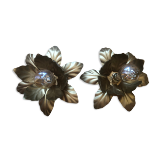 Pair of wall sconces vintage golden flower