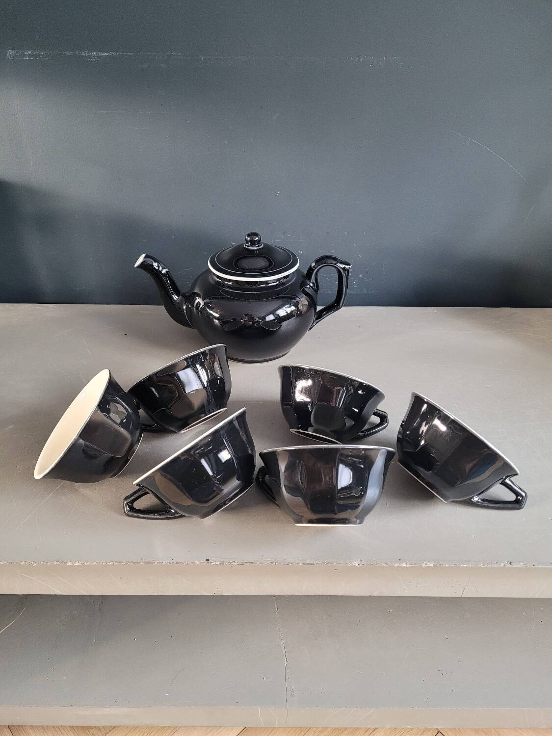Antique black and white ceramic coffee set