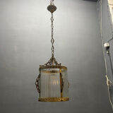 Brass Ribbed Glass Light Pendant 1950’s