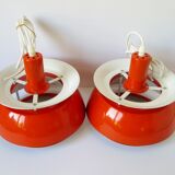 Set of 2 Danish Mid-century vintage Nevada pendant lights, orange, PH style, by Vitrika Denmark