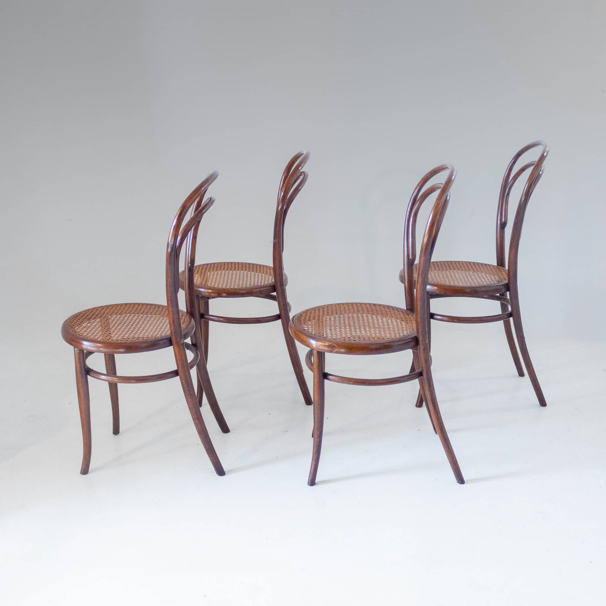 1900s Set of Four Bentwood and Cane Dining Chairs by Josef Hoffmann, Labele
