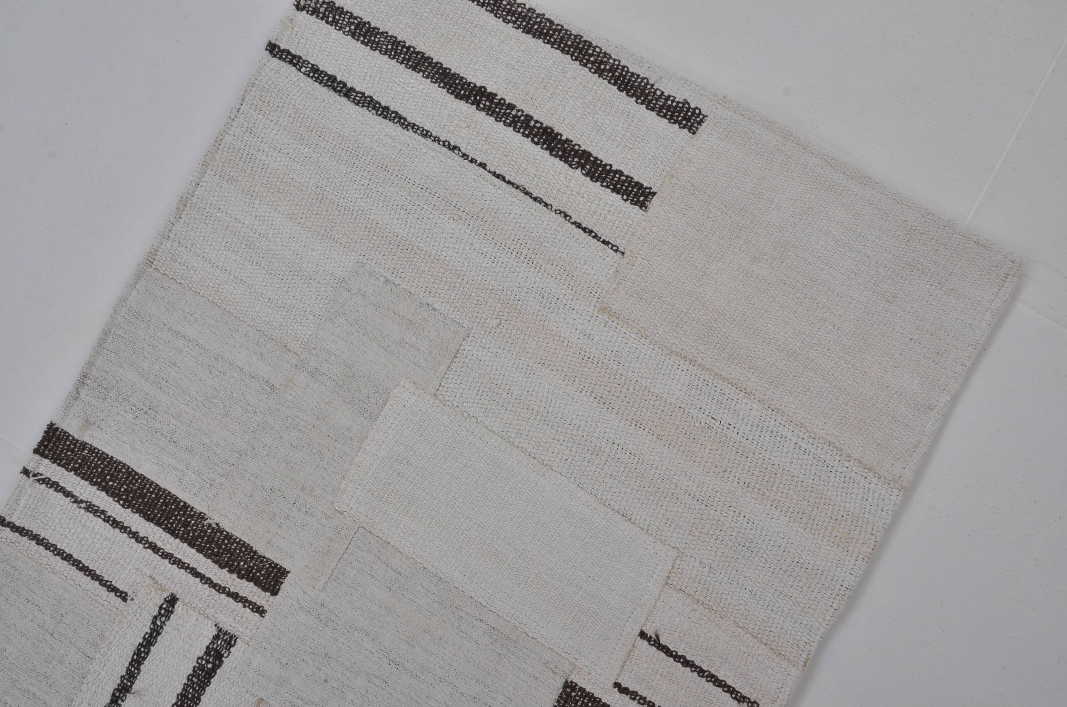 Decorative White And Black Hemp Kilim Rug sku 3803