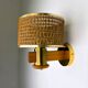 Vintage rattan & wood wall sconce, Italy, 1970s
