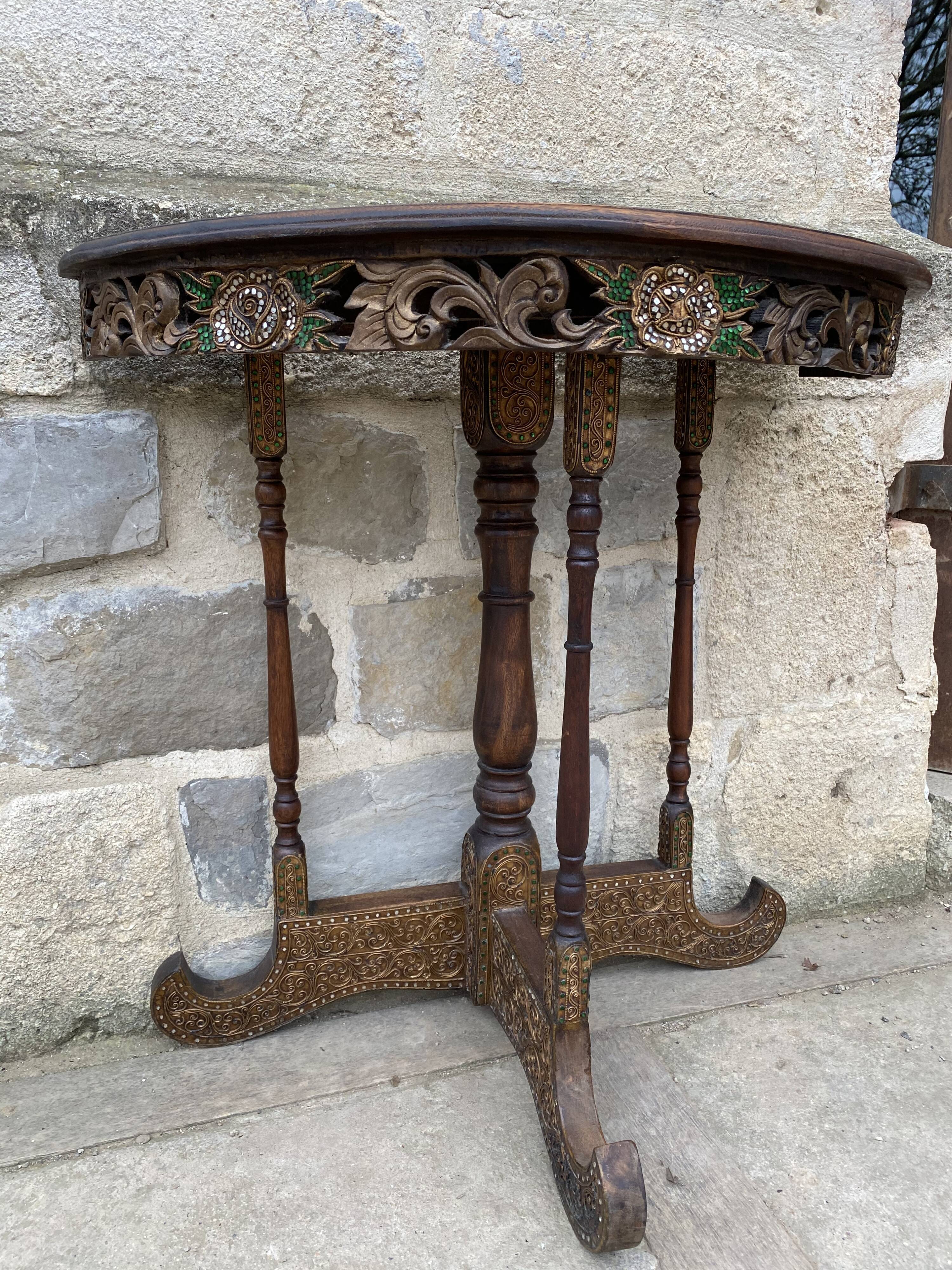 Console half moon carved wood 1970