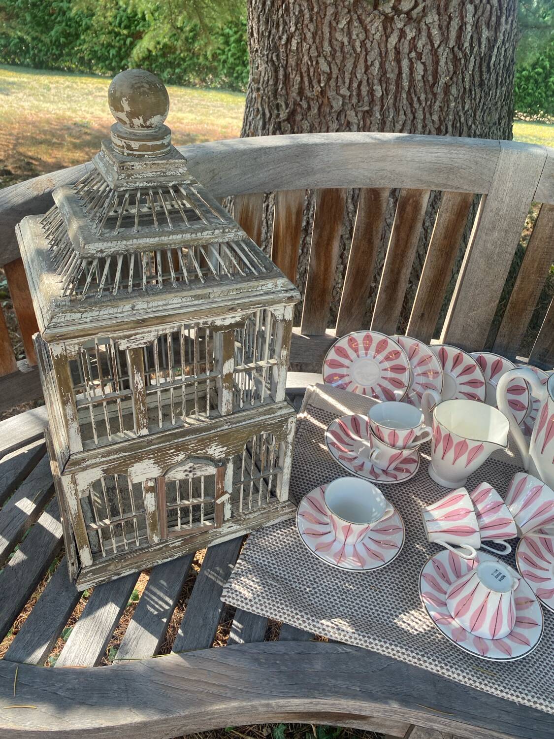 Large antique wooden birdcage