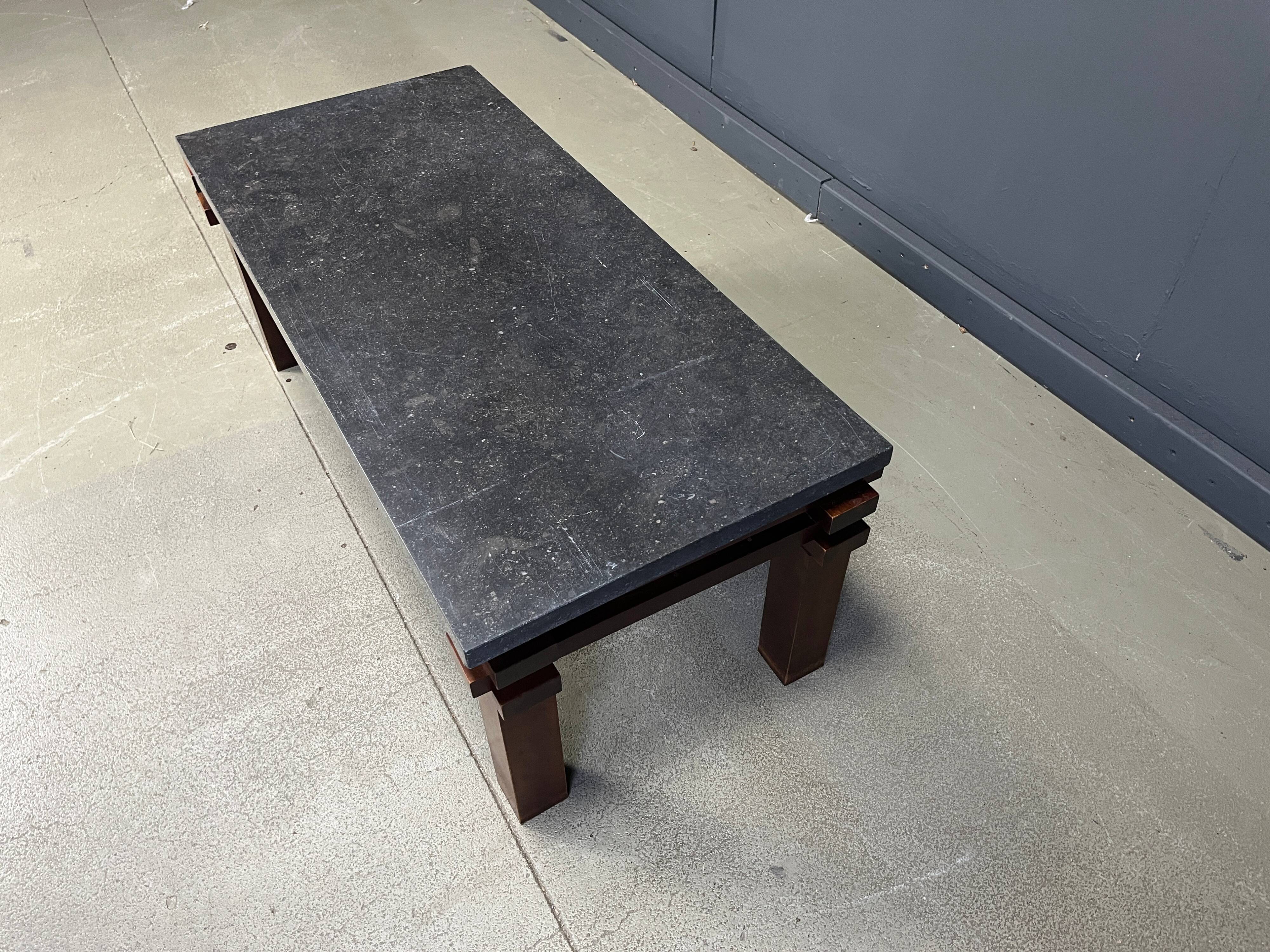 Vintage wooden and stone top coffee table, 1970s