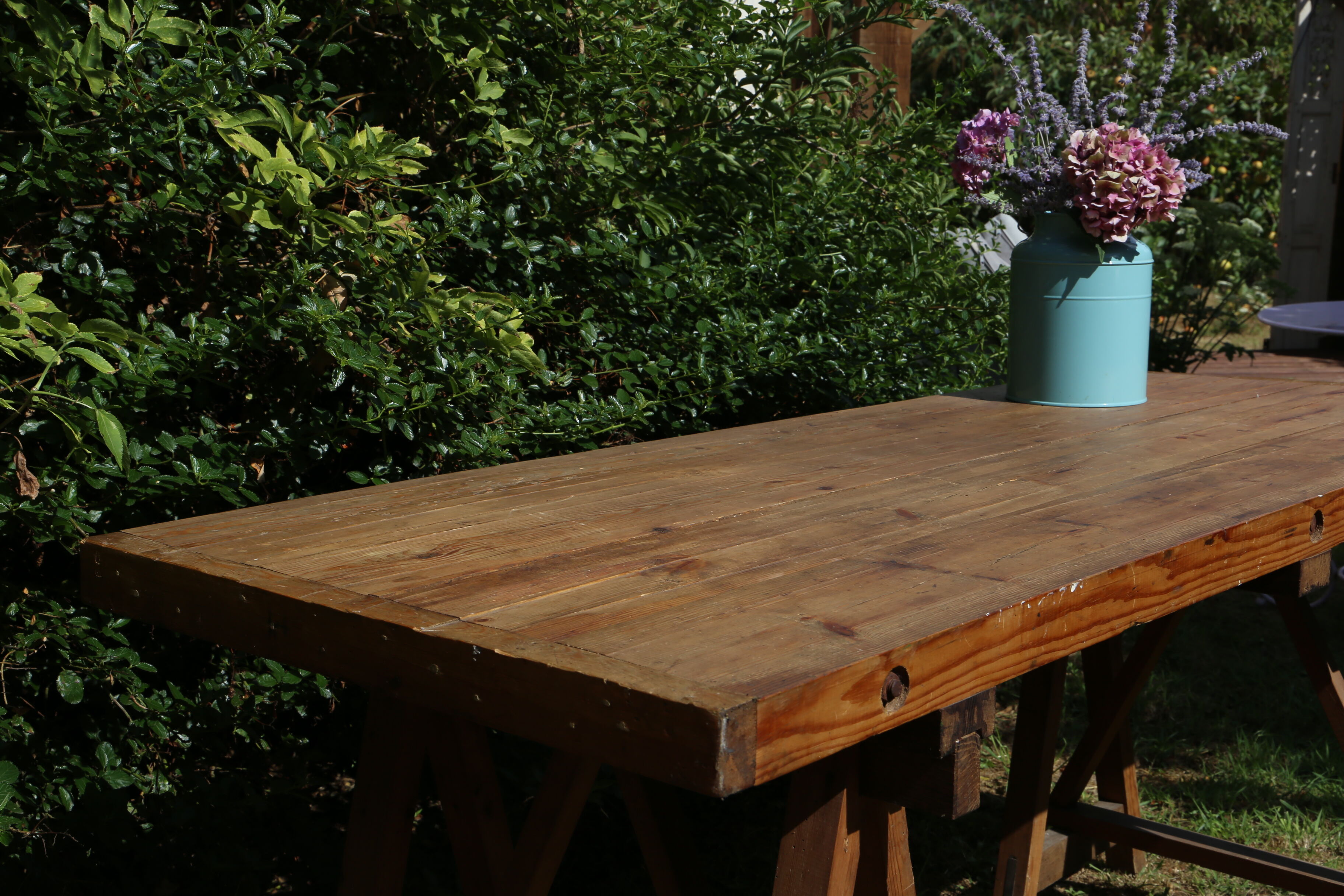 Farm table on trestles, 178 cm x 68 cm
