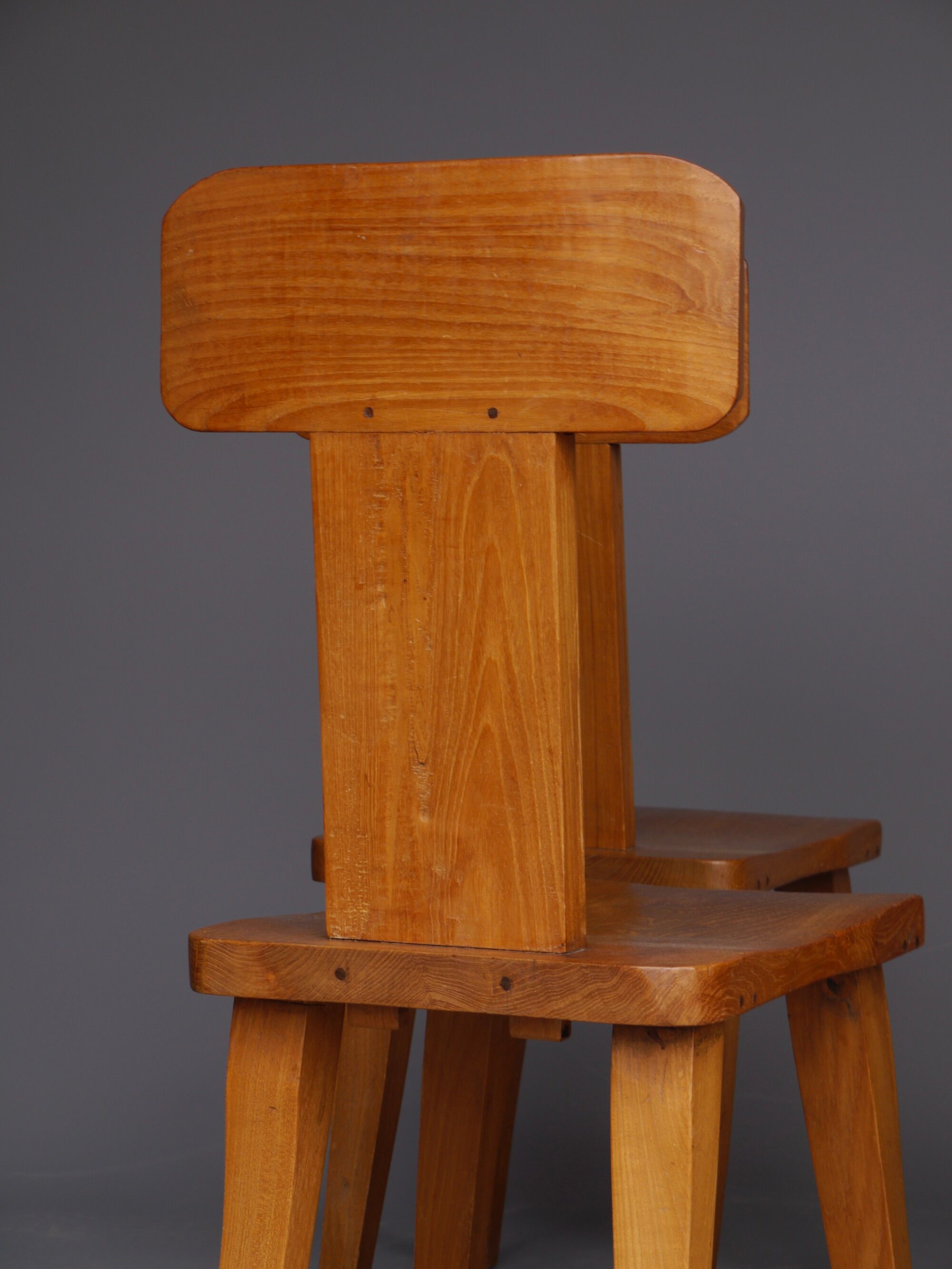 Brutalist elm wood dining chairs 1970s