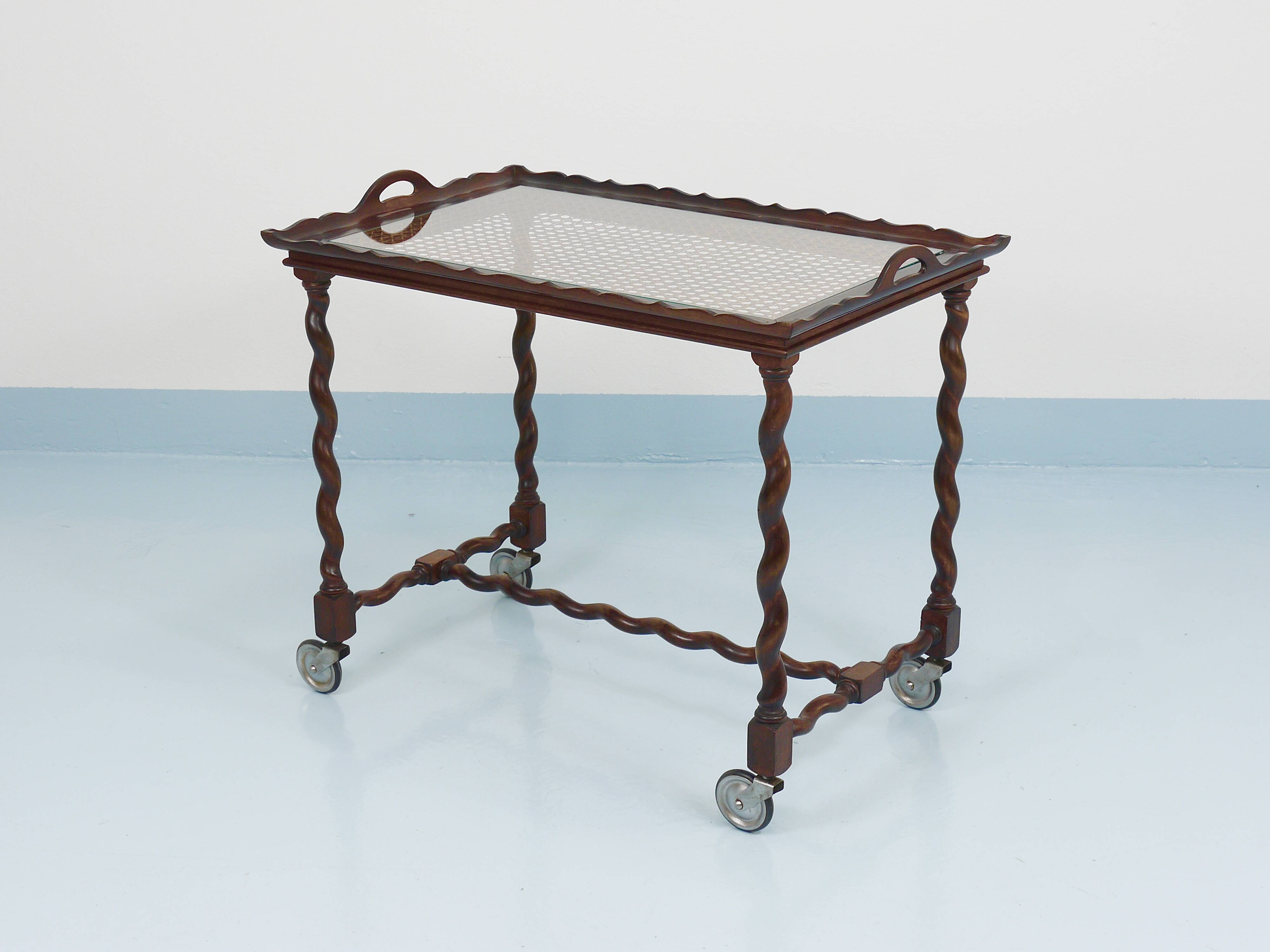 Antique Neo-Baroque Italian Barley Twist Bar Cart Serving Trolley, 1920s