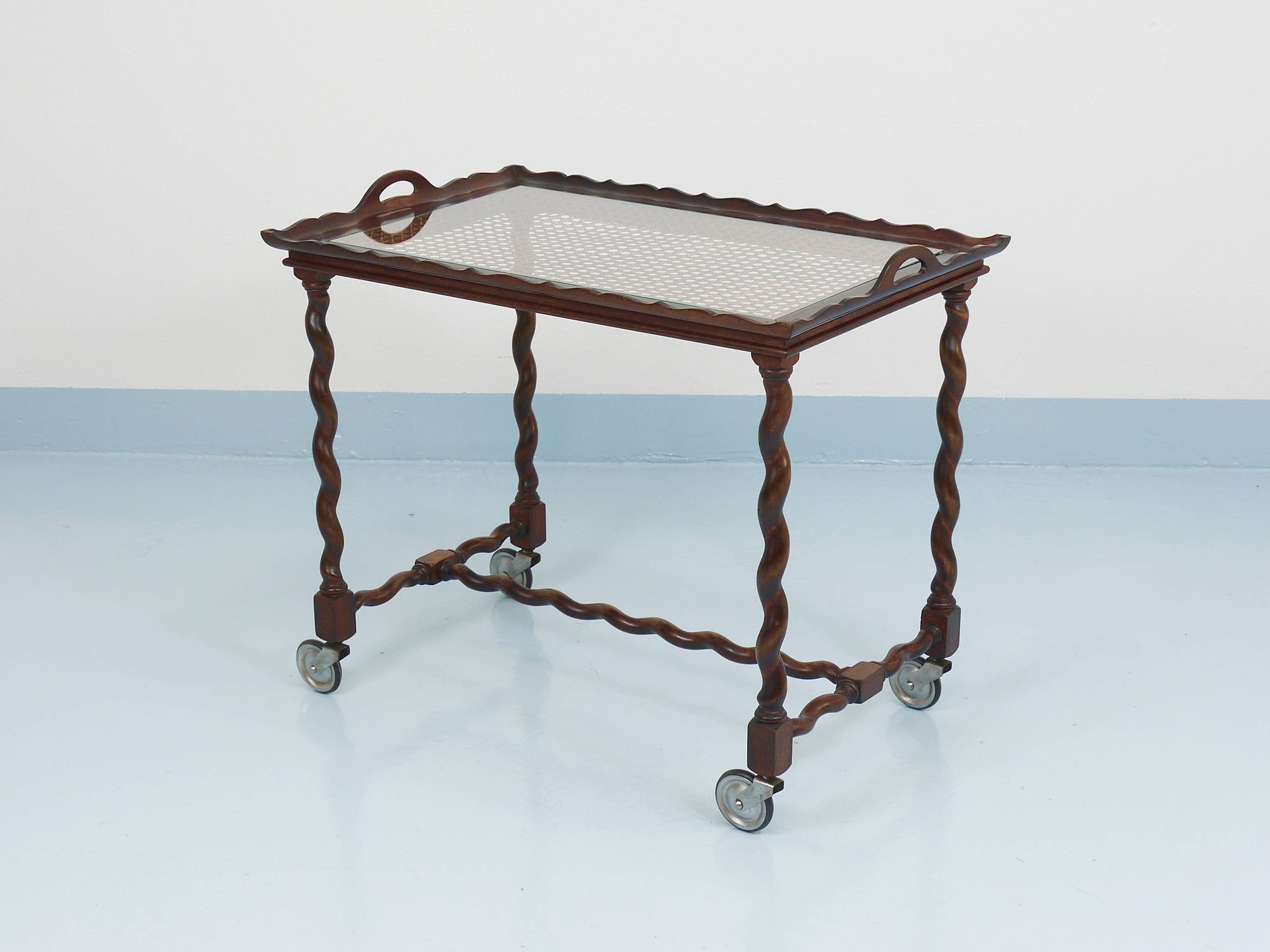 Antique Neo-Baroque Italian Barley Twist Bar Cart Serving Trolley, 1920s