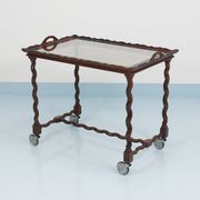 Antique Neo-Baroque Italian Barley Twist Bar Cart Serving Trolley, 1920s