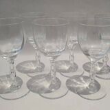 Set of 6 Faceted Balloon Glasses with Engraved St Louis Crystal Cut Feet