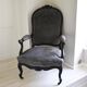 Antique armchair from the Napoléon III era, black wood with grey embossed velvet.