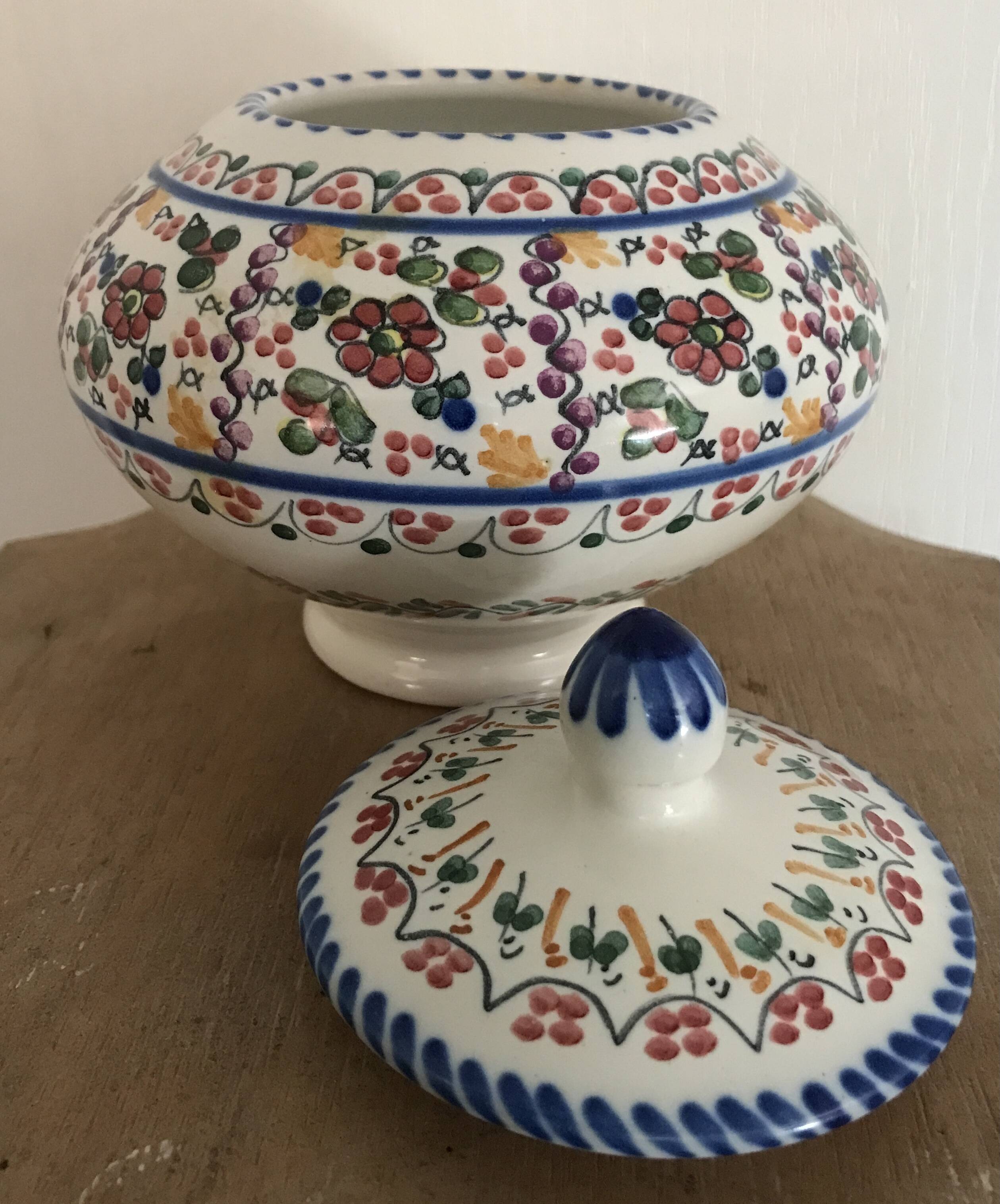 Jar, candy dish in enamelled ceramic with hand-painted decoration by p.arzobispo