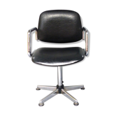 Fauteuil de bureau en simili cuir et métal chromé des années 60