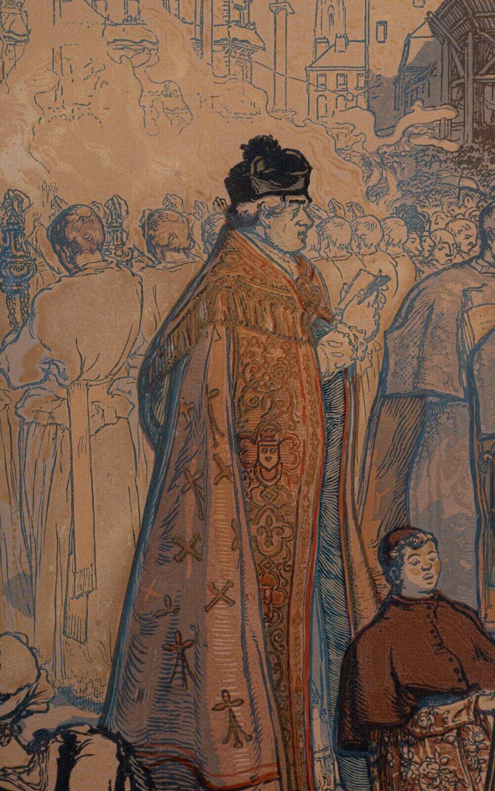 Engraving Auguste Lepère enhanced religious procession Nantes cathedral