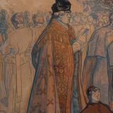 Engraving Auguste Lepère enhanced religious procession Nantes cathedral