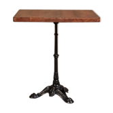 Bistro table with square tray of solid tinted oak and steel footing