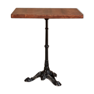 Bistro table with square tray of solid tinted oak and steel footing
